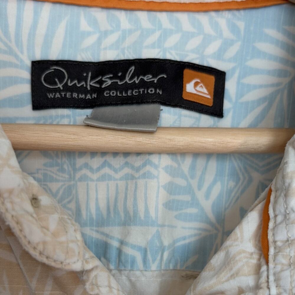 Quiksilver Men M Beige Geometric Cotton Button-Up Short Sleeve Shirt - Picture 2 of 4
